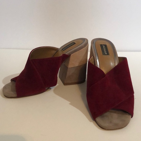 JAGGAR Suede Leather Mule Sandal Block Heel
